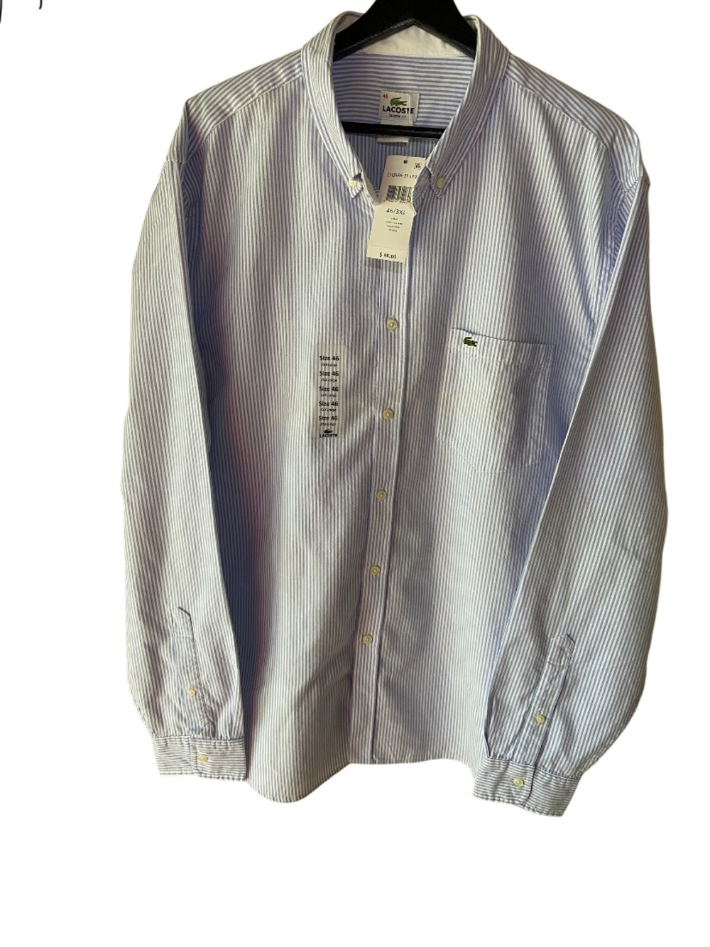 Lacoste NWT men’s vertical striped button-down shirt light blue and white sz 3XL